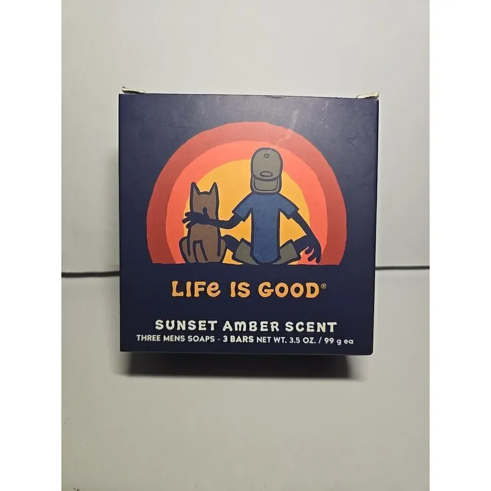 LIFE IS GOOD Men's Bar Soap 3.5 oz - Sunset Amber Scent 3 Bars Made In The USA